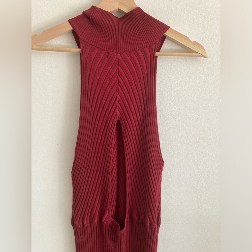 Good American Ribbed Midi Keyhole Dress Stretch in Team Cardinal 5/6 NWT - Picture 10 of 11